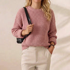 Dusty Rose Chunky Ribbed Oversized Crew Neck Knit Sweater
