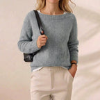 Dusty Teal Brushed Mohair Layered Crew Neck Pullover
