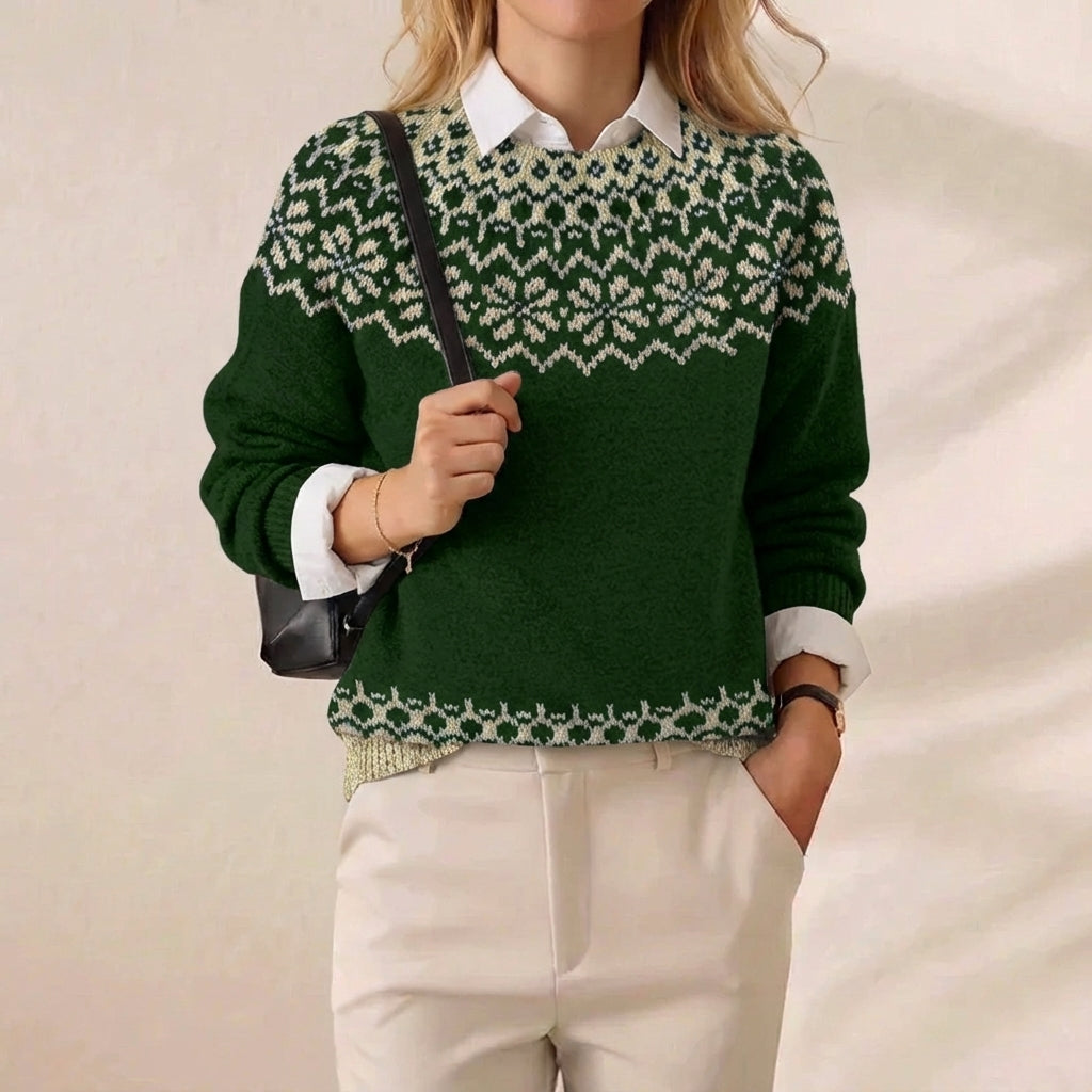 Evergreen Nordic Snowflake Yoke Crew Neck Pullover