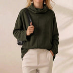 Forest Green Oversized Cowl Neck Fleece Pullover With Pocket
