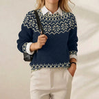 Frost Crystal Fair Isle Navy & Cream Snowflake Yoke Crewneck