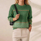 Garden Stripe Crewneck Green & Camel Striped Knit Pullover