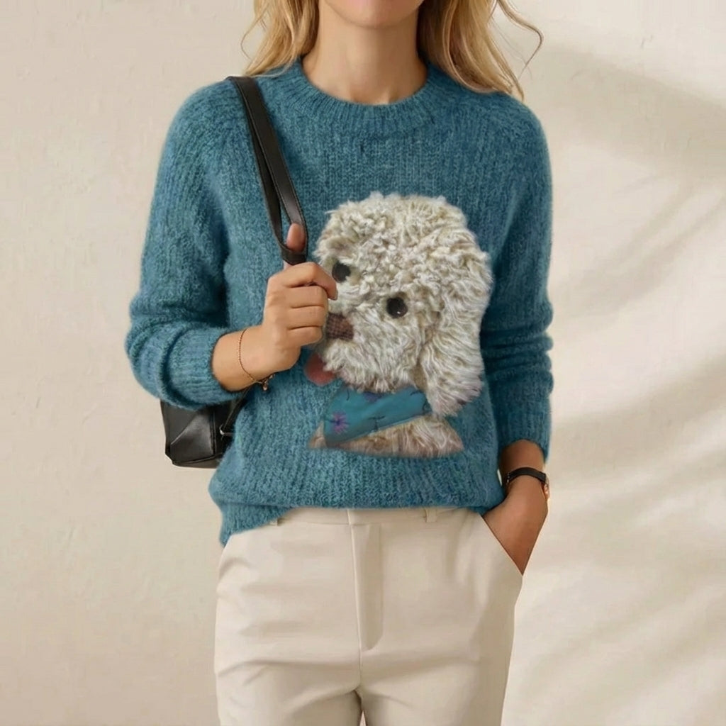 Cotton Sweater Teal with Poodle