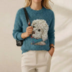 Cashmere Sweater Teal with Poodle