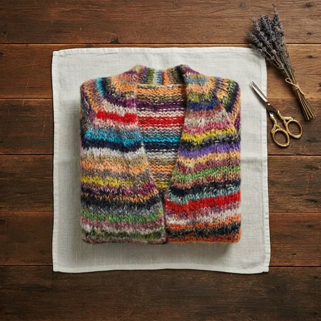 Cashmere Cardigan with Rainbow Stripe Pattern
