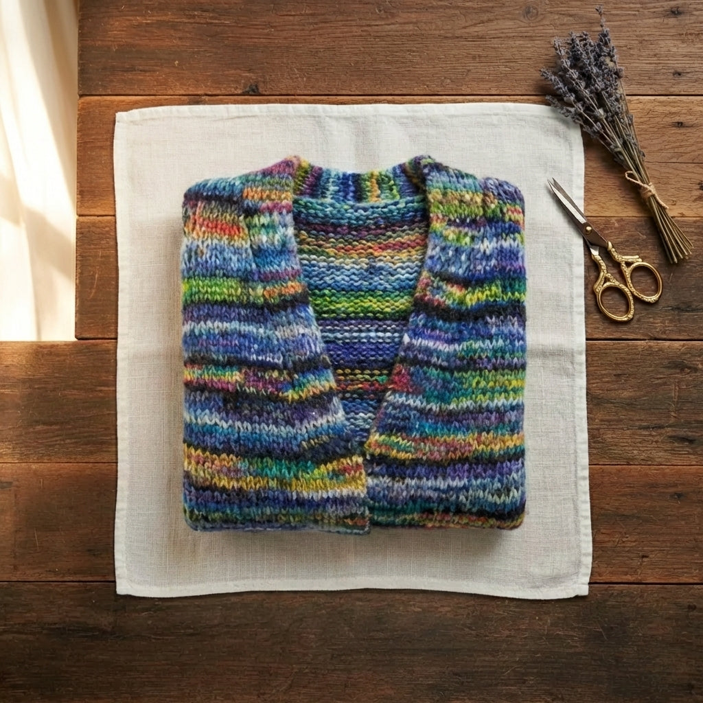 Cashmere Cardigan with Rainbow Stripe Pattern