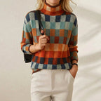 Cotton Checkered Sweater in Autumn Colors