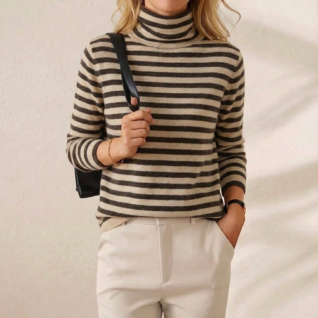 Cashmere Turtleneck with Classic Stripes