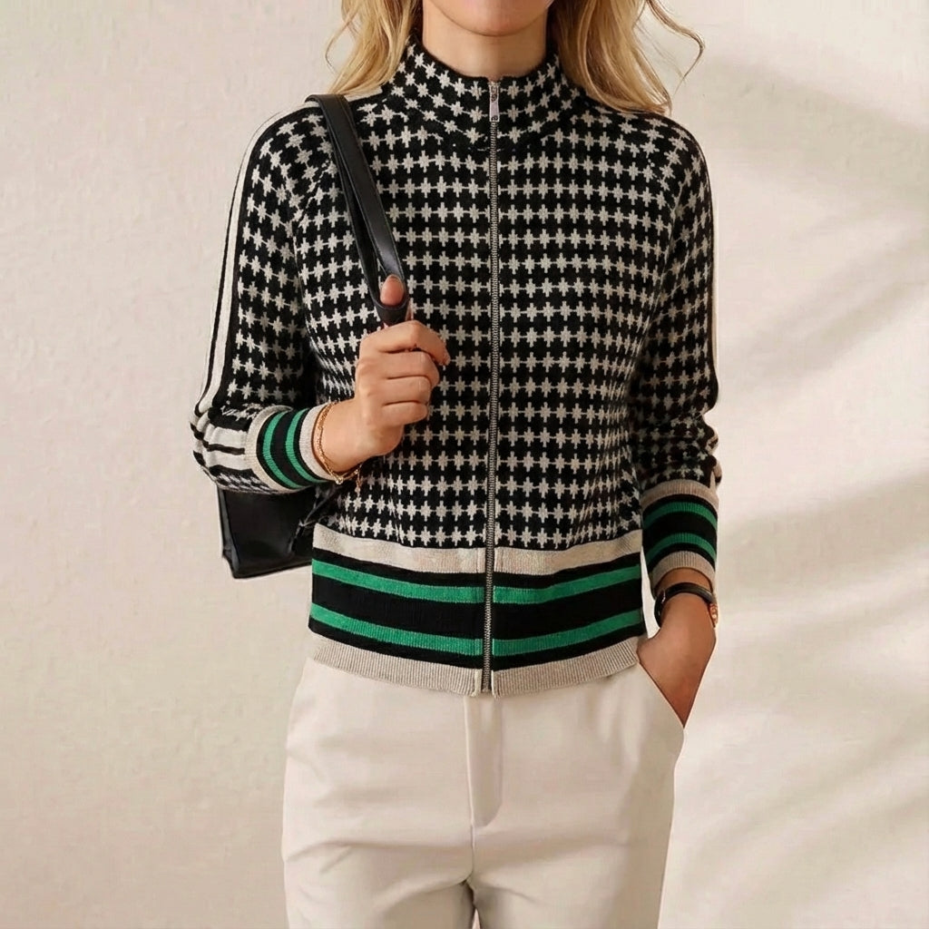 Cashmere Zip Vest Retro Black-White-Green