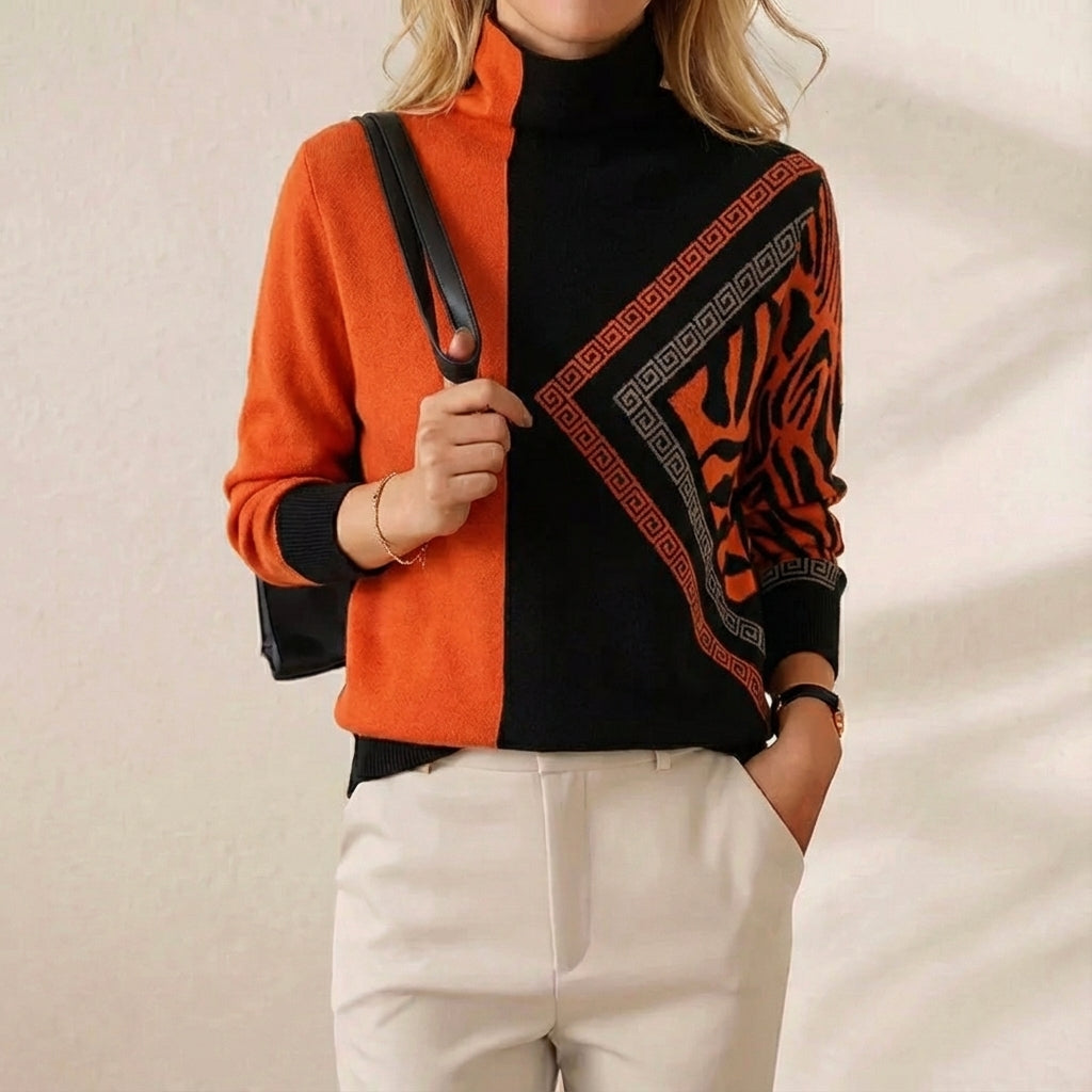 Cashmere Sweater Orange with Graphic Details