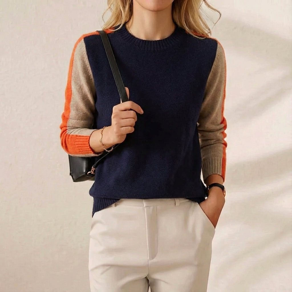 Cotton Sweater Dark Blue-Orange-Taupe