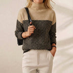 Cotton Turtleneck Dark Blue with Zigzag Pattern