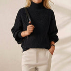 Cotton Chunky Sweater Black with V-Structure