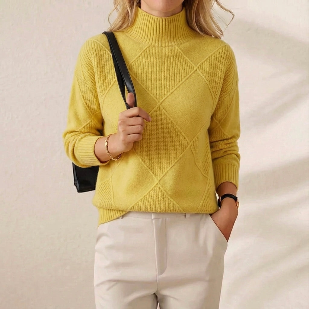 Cashmere Sweater with Woven Diamond Structure
