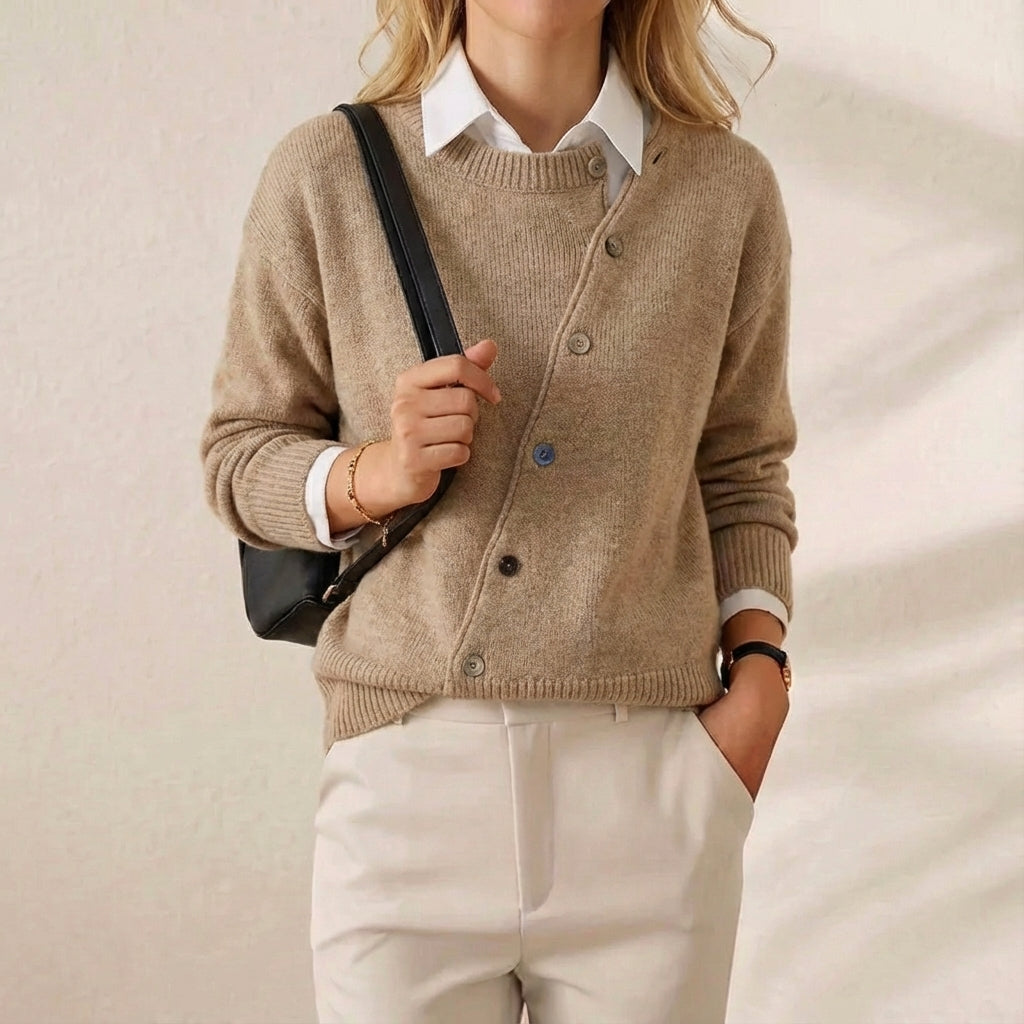 Cotton Cardigan with Diagonal Button Closure