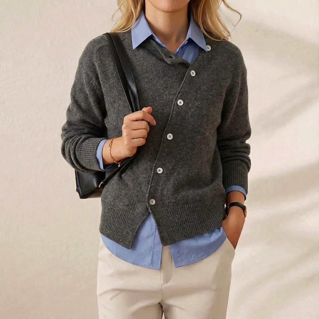 Cashmere Cardigan with Diagonal Button Closure