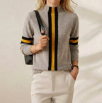 Cashmere Sweater Black with Yellow Stripe Accents