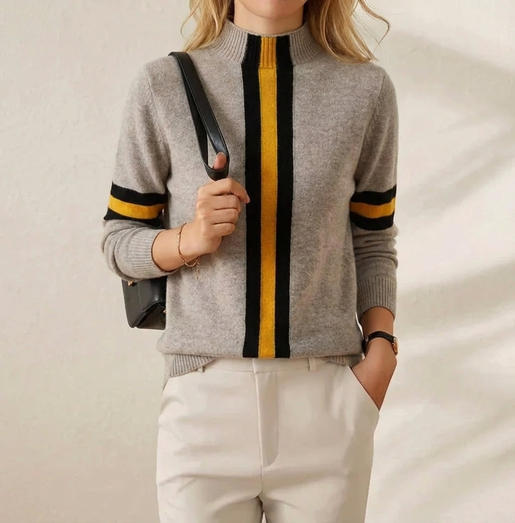 Cashmere Sweater Black with Yellow Stripe Accents