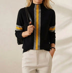 Cashmere Sweater Black with Yellow Stripe Accents