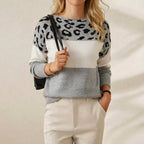 Cotton Sweater Cream with Leopard Print