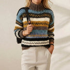 Cotton Sweater with Chevron Stripes Brown-Orange