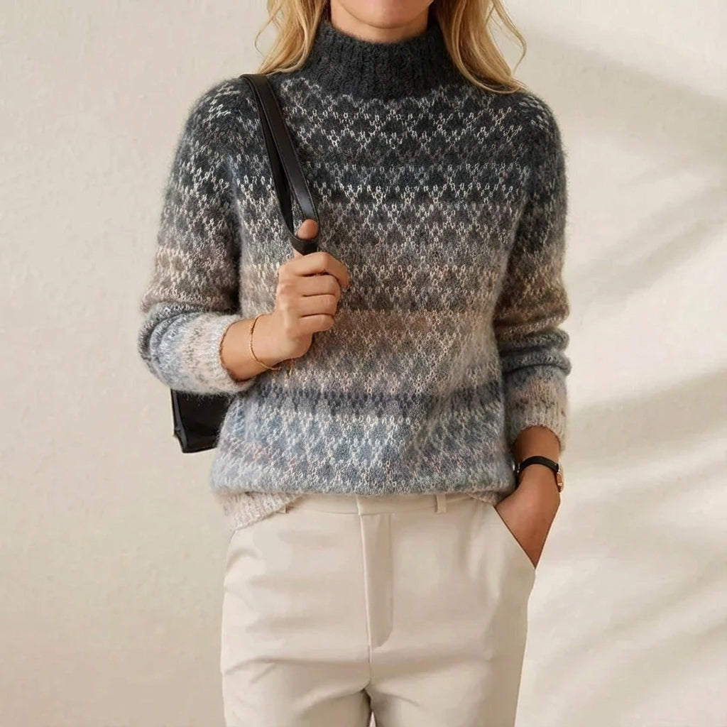 Cashmere Sweater Gray with Triangle Pattern