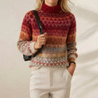 Cashmere Turtleneck with Nordic Pattern Red-Brown