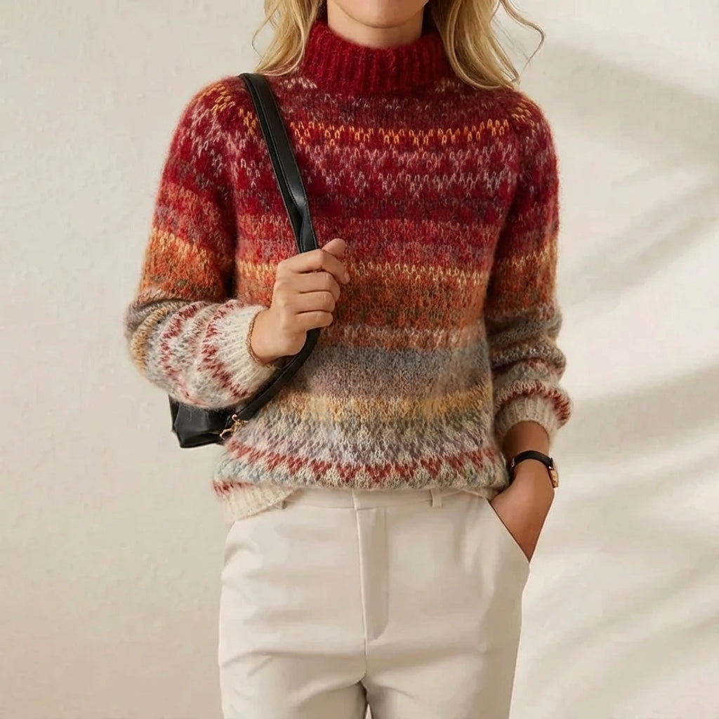 Cashmere Turtleneck with Nordic Pattern Red-Brown