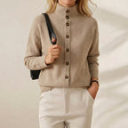 Cashmere Button Cardigan in Taupe