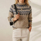 Cashmere Sweater with Brown Fair Isle Yoke