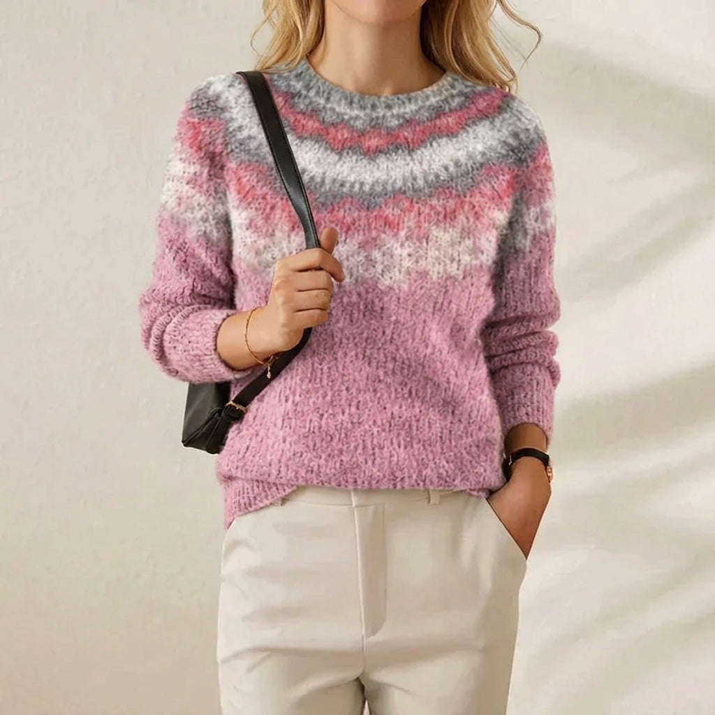 Cashmere Mohair Sweater Pink with Nordic Yoke