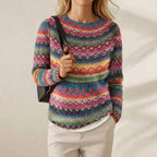 Cashmere Sweater with Rainbow Fair Isle Stripes