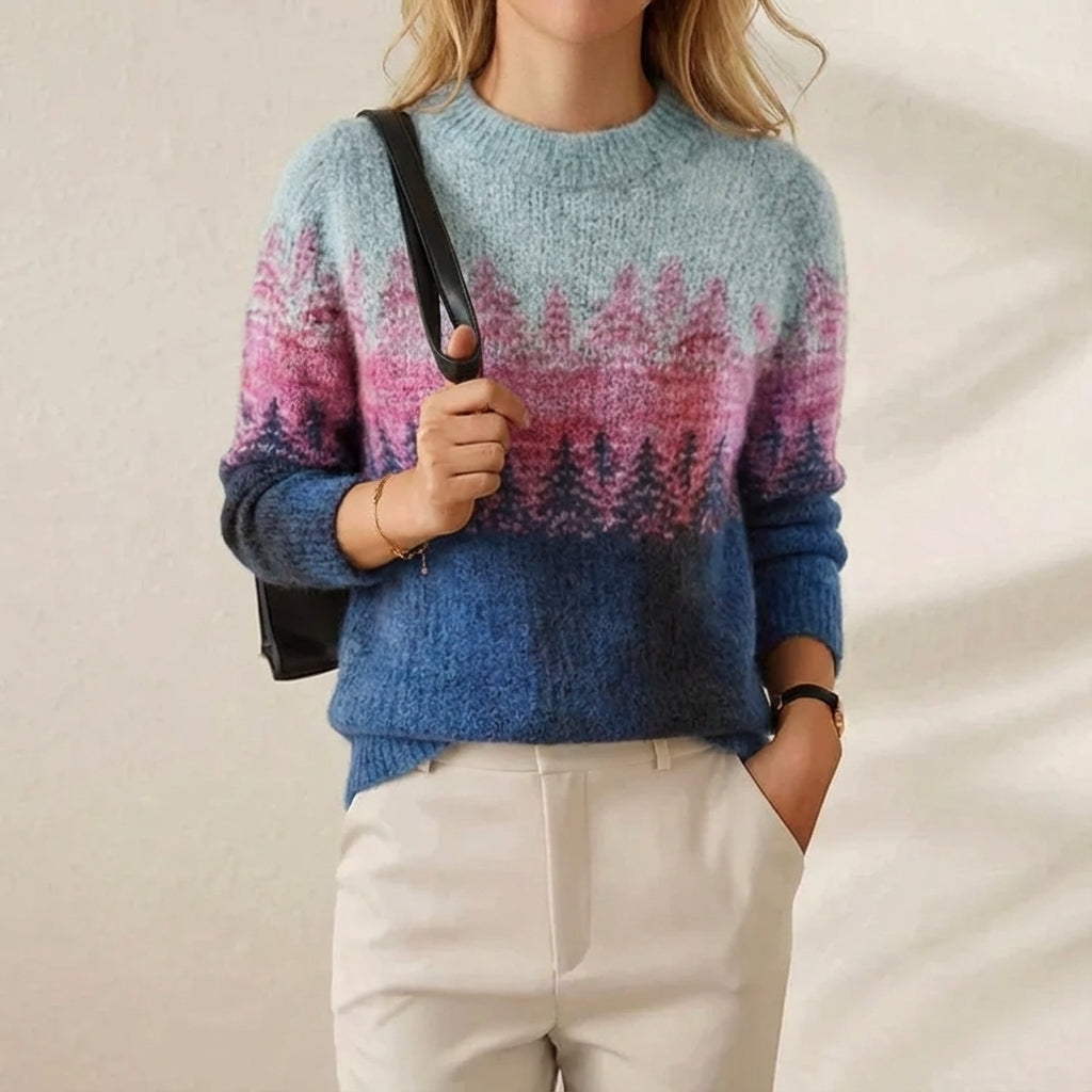 Cotton Sweater with Gradient Ombre Pink-Purple