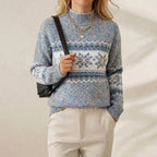 Cashmere Sweater Light Blue with Snowflake Pattern