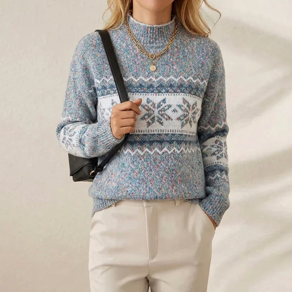 Cotton Sweater Light Blue with Snowflake Pattern