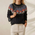 Cashmere Sweater Black with Mushroom Pattern