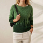 Cashmere Mohair Sweater Green with Pine Tree Pattern