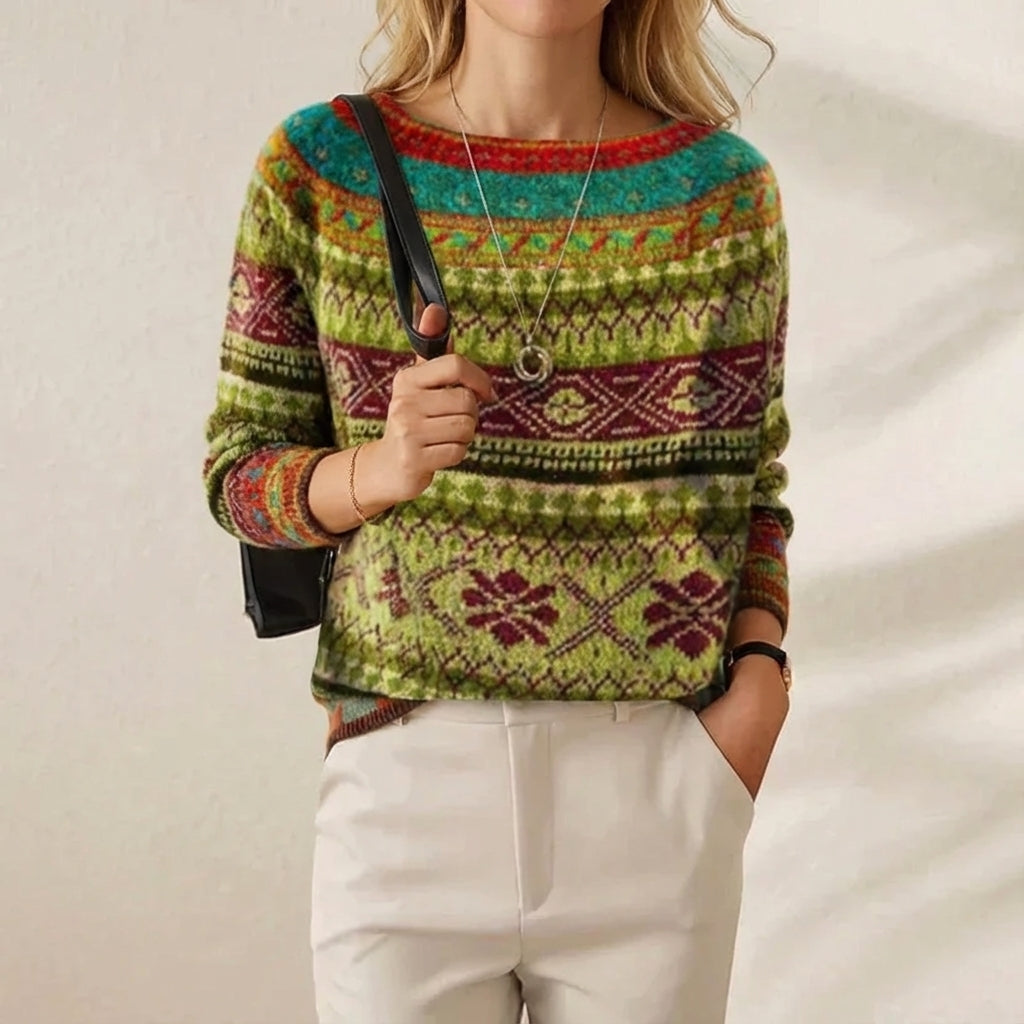 Cashmere Sweater Dark with Tribal Band Pattern