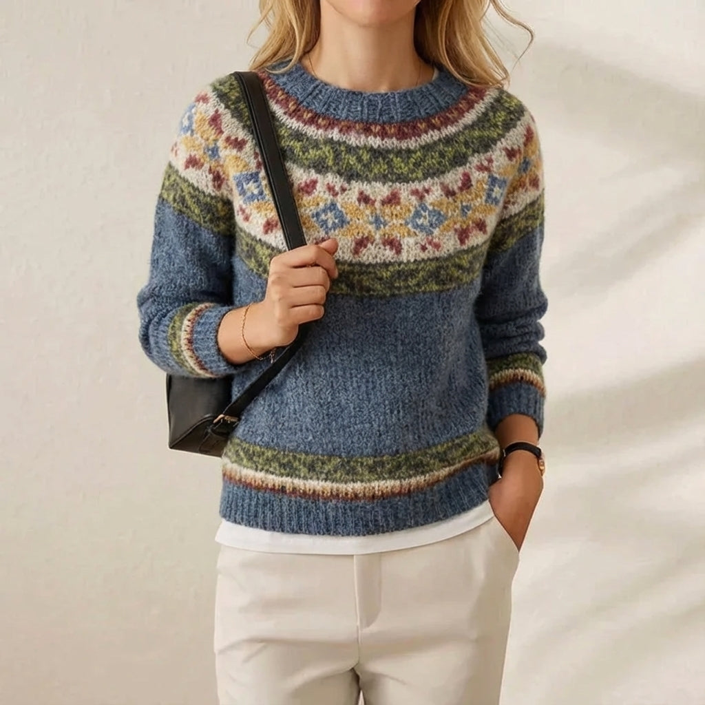 Cotton Sweater with Multi-Color Fair Isle Pattern