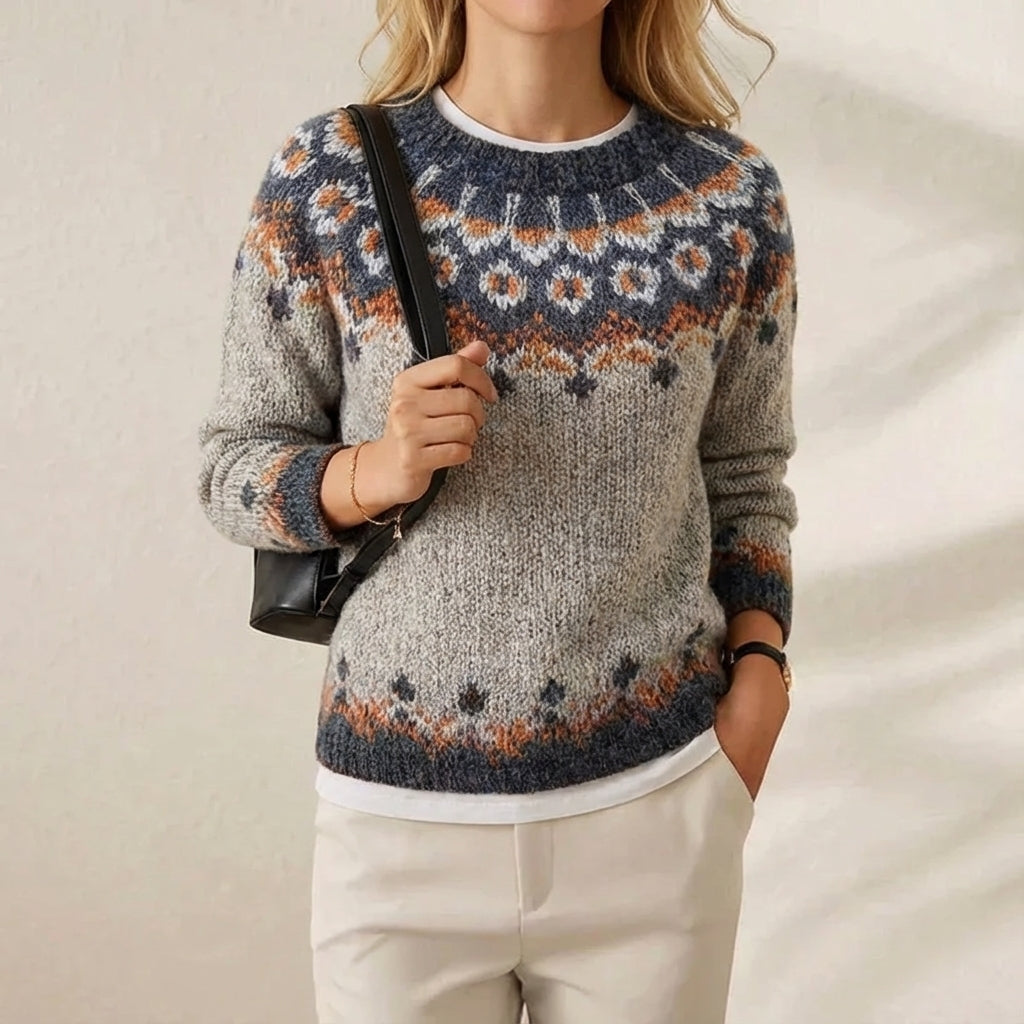 Baumwoll Zweifarbiger Pullover Beige-Navy