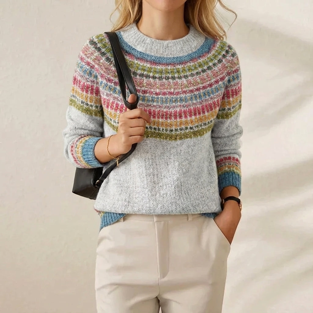 Cashmere Sweater with Fair Isle Stripes Multicolor