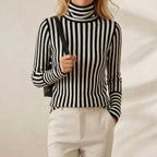 Cashmere Turtleneck with Vertical Stripes Black-White