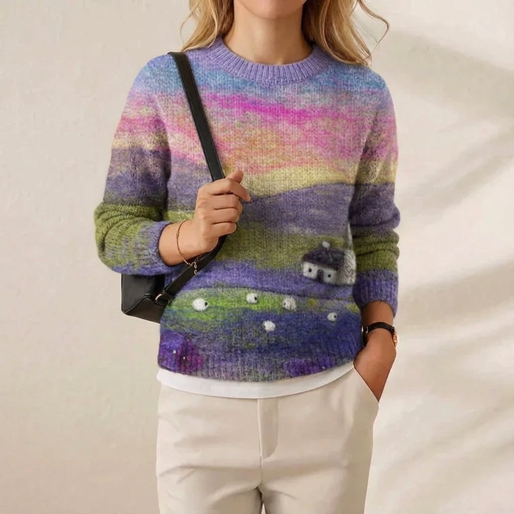 Cashmere Sweater Rainbow Farm with Sheep – Inari Boutique
