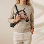Cashmere Sweater Cream with Horse Design