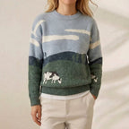 Cashmere Cow Sweater Multicolor with Landscape