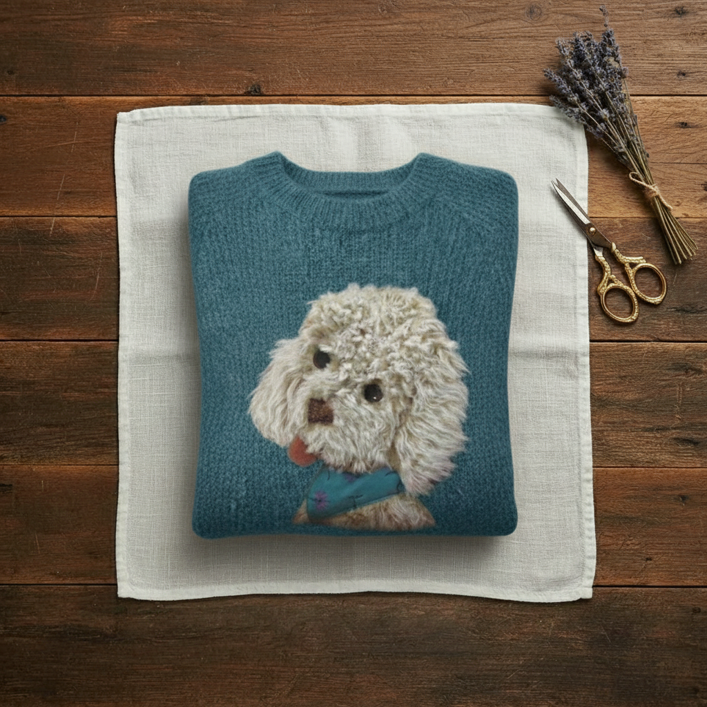 Cotton Sweater Teal with Poodle