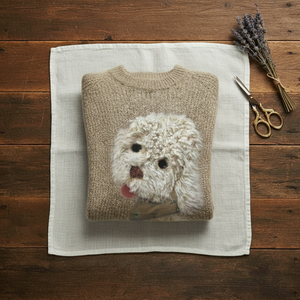 Cotton Sweater Cream with Poodle