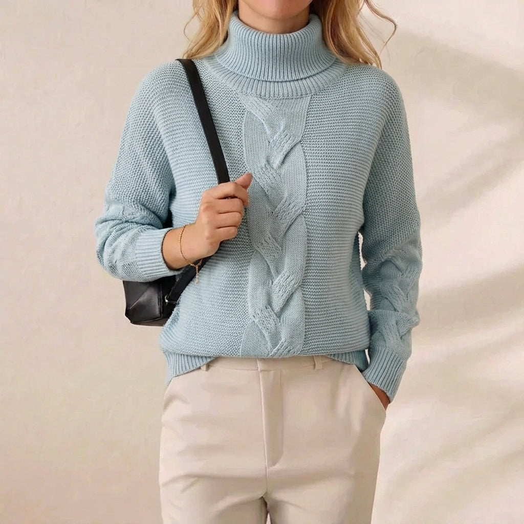 Glacier Blue Cable Knit Turtleneck Sweater