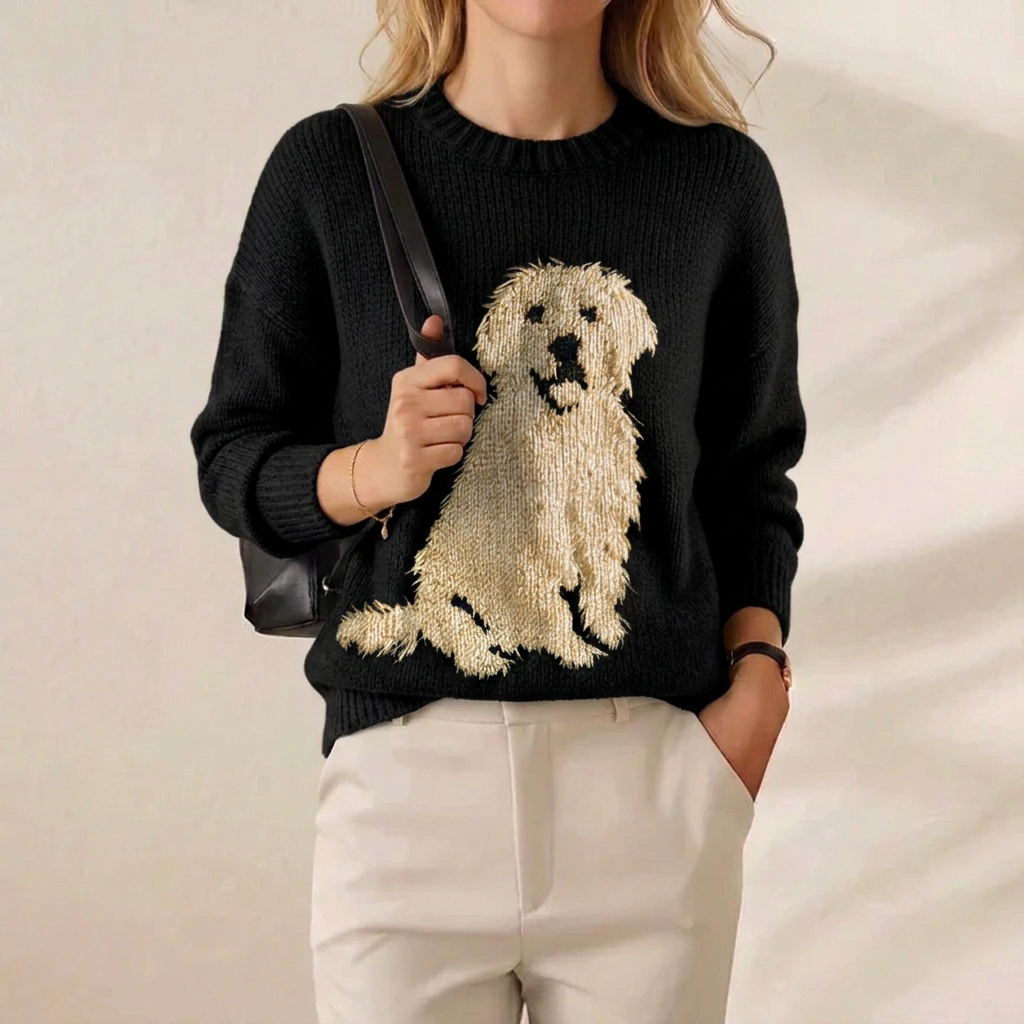 Baumwoll Zweifarbiger Pullover Beige-Navy