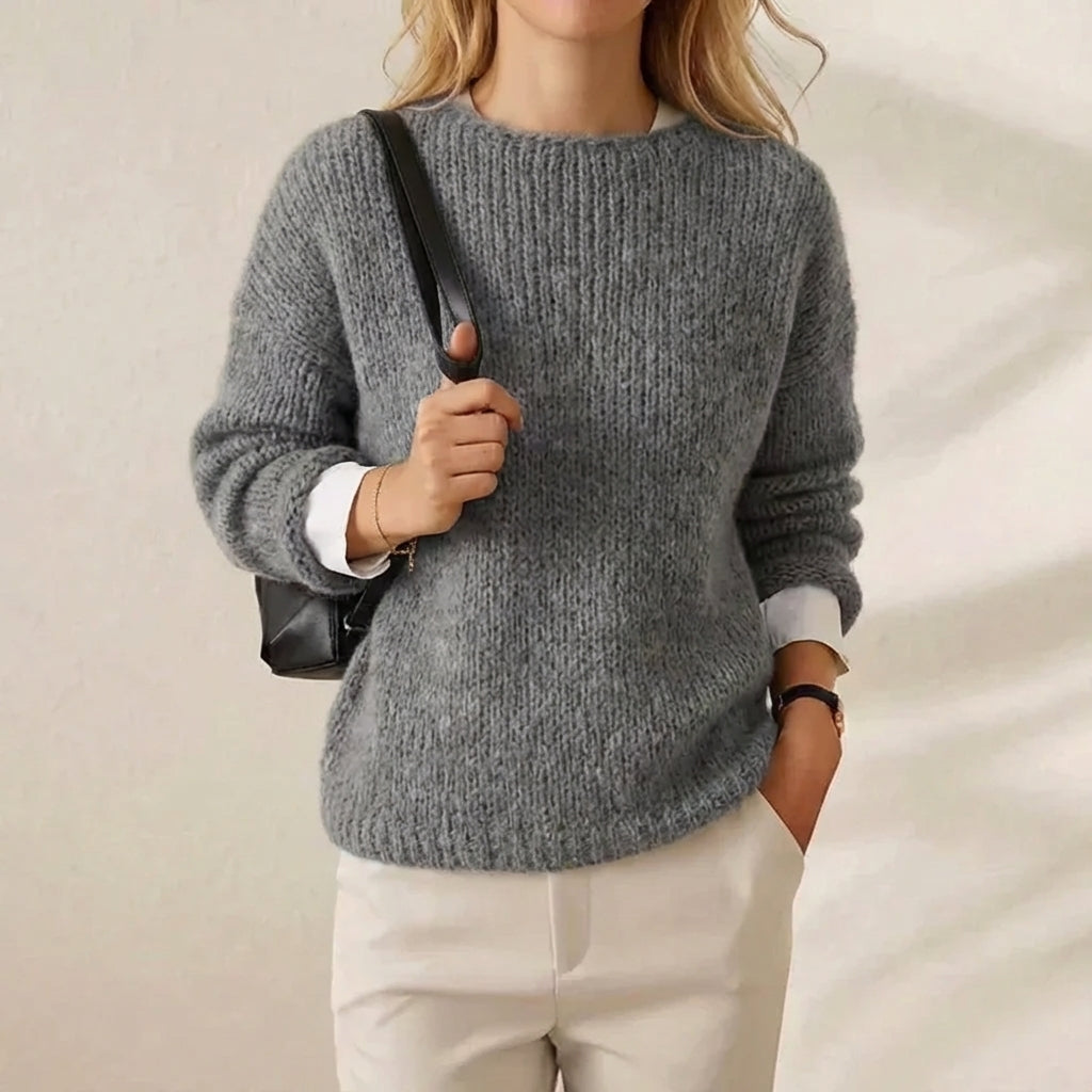 Heather Cloud Crewneck Chunky Grey Knit Pullover